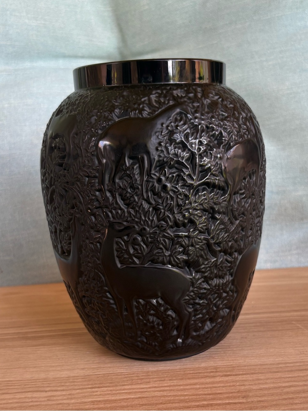Black Lalique Biches Vase